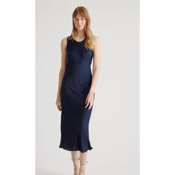 Quince Wm's Washable Stretch Silk Tank Midi Dress Navy Sz S #88 - Picture 1 of 5